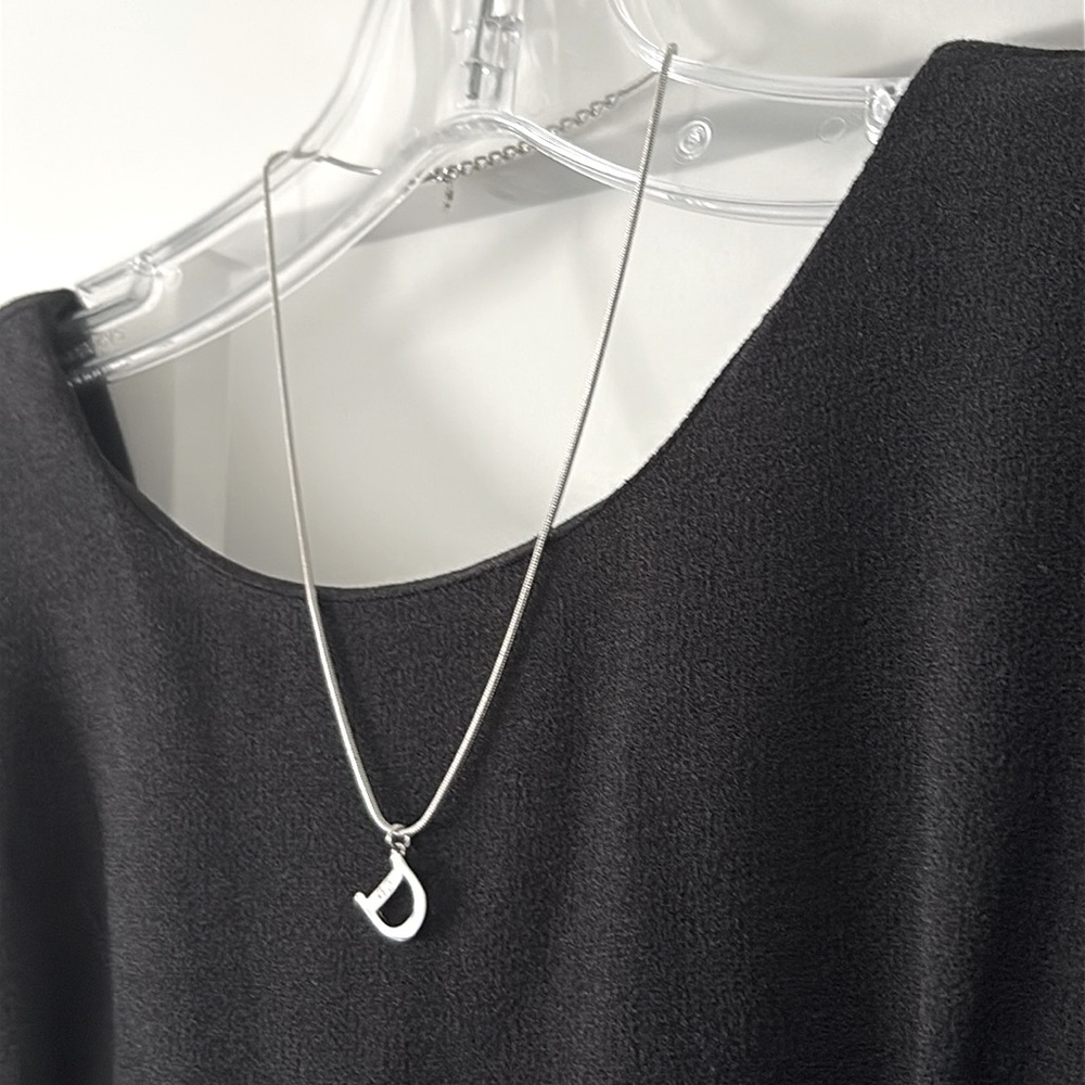 EUC [Christian Dior] Authentic Silver “D” Charm Logo Stamped Pendant Necklace - Picture 2 of 15